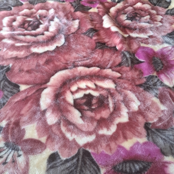 DAVIDA TIGER BLANKET thick plush floral flower browns purple soft heavy queen - Picture 8 of 12